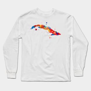 Cuba Map Watercolor Painting Long Sleeve T-Shirt